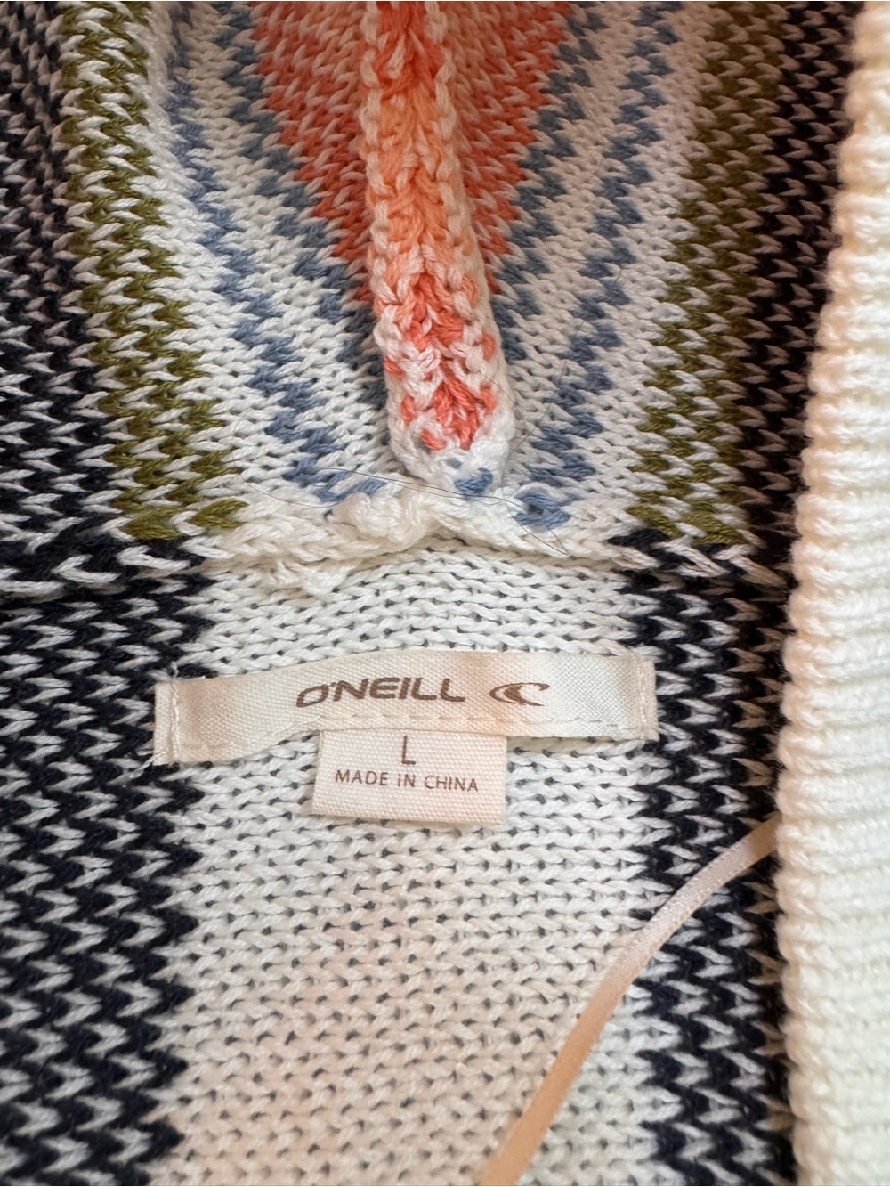 O'Neill Striped Hooded Beach Coverup in Coral, Navy & Cream - Picture 10 of 13